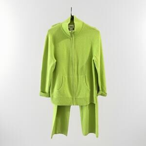 Neiman Marcus Cashmere Leisure Set Cardigan(L) & Pants(M) Lime Green *read